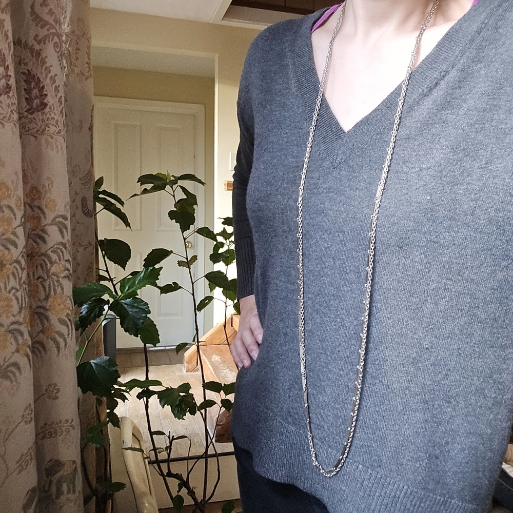 Vintage Long Silver Boho Bohemian Layer Necklace